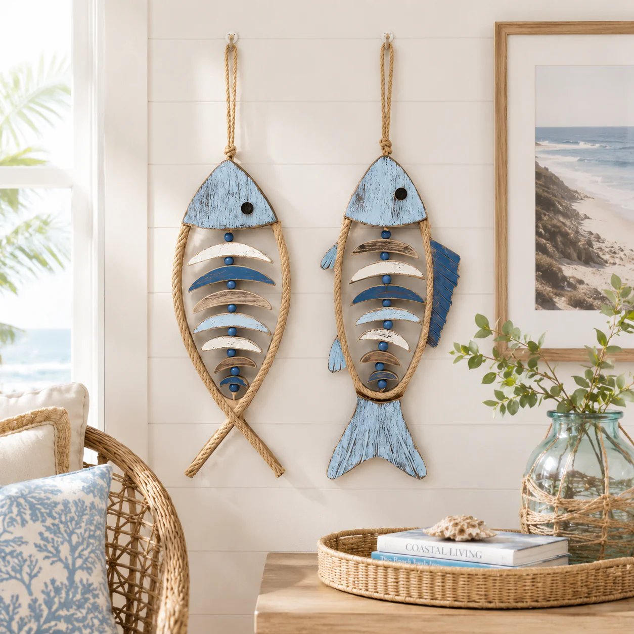 🎉🎉🐟✨ Lighted Coastal Rope Fish Wall Hanging