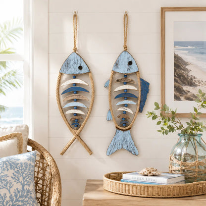 🎉🎉🐟✨ Lighted Coastal Rope Fish Wall Hanging