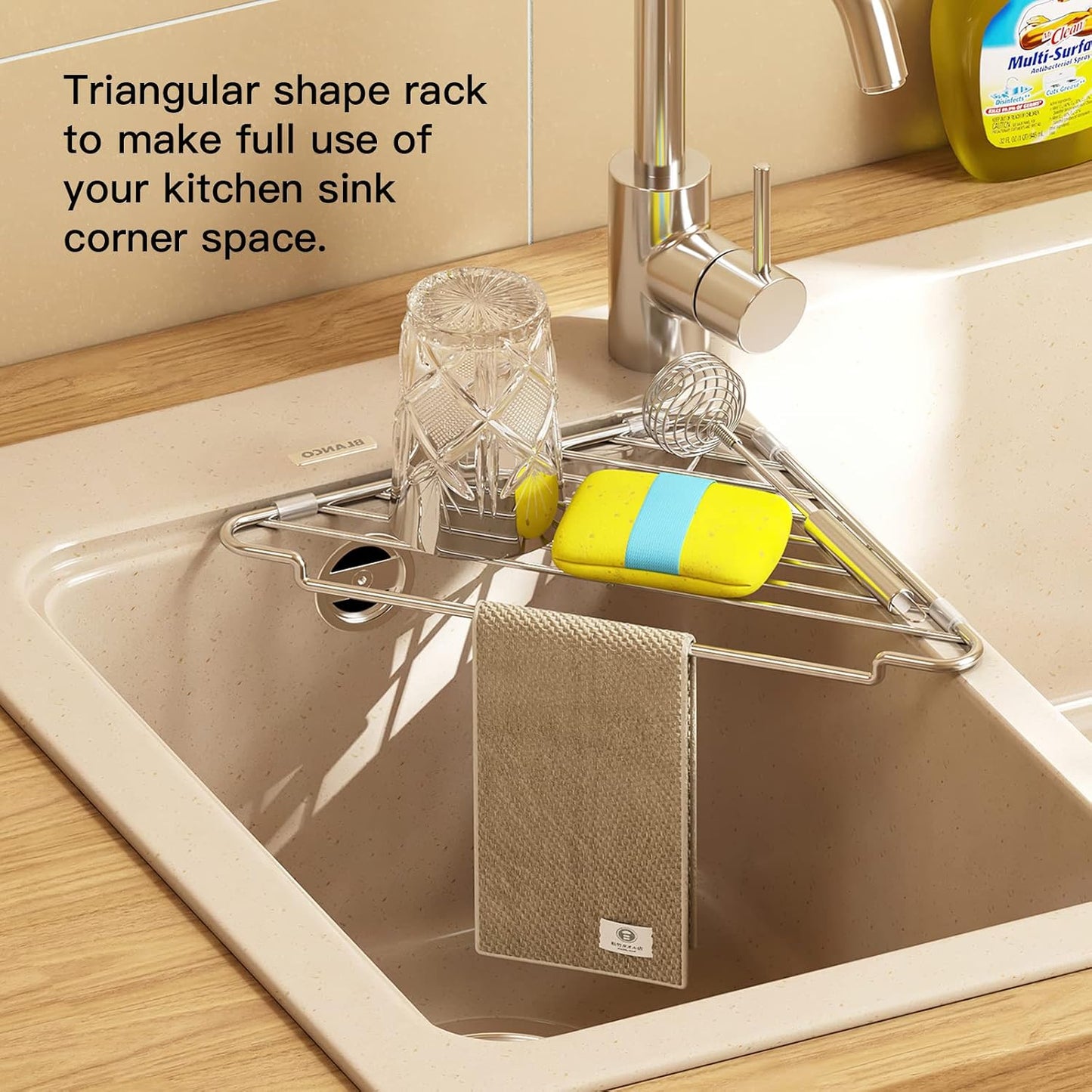 2PCS Stainless Steel Corner Sink Shelf with Triangular Open Wire Rack Design, Drainage and Raised Side✨