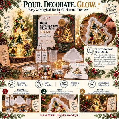 🔥HOT SALE🔥🎄Beginner-Friendly Resin Christmas Tree Night Light DIY Kit | Complete Kit with Mold, Resin, Fairy Lights & Festive Decorations ✨