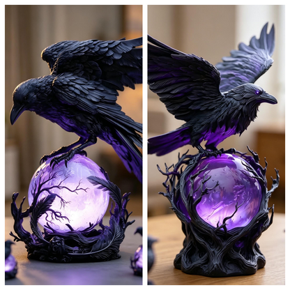 Gothic Raven Night Lamp with Purple Crystal Ball