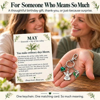 🔥Last Day Only＄13.99👼 Always By Your Side: Birth Month Angel & Flower Keychain + Keepsake Card 🌸