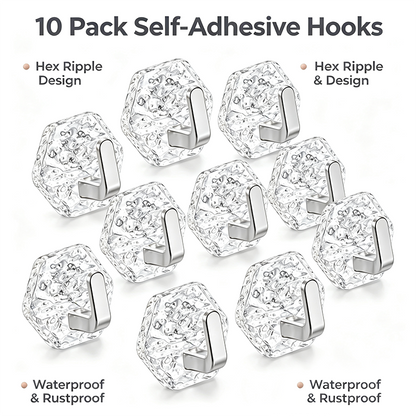 AA Self-Adhesive Hooks 10 Pack, Hex Ripple Heavy Duty Hooks 🚿