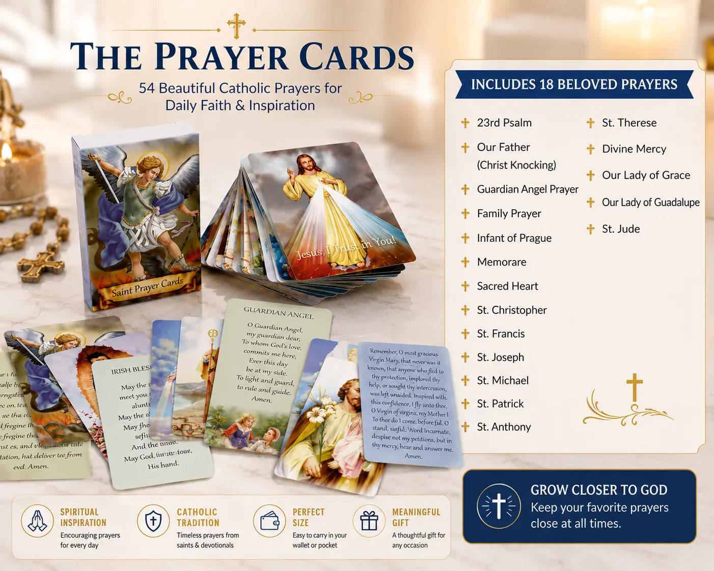 ✝️ Catholic PU+PVC Leather Holy Card Holder – Pocket Prayer Card Organizer with Snap Closure