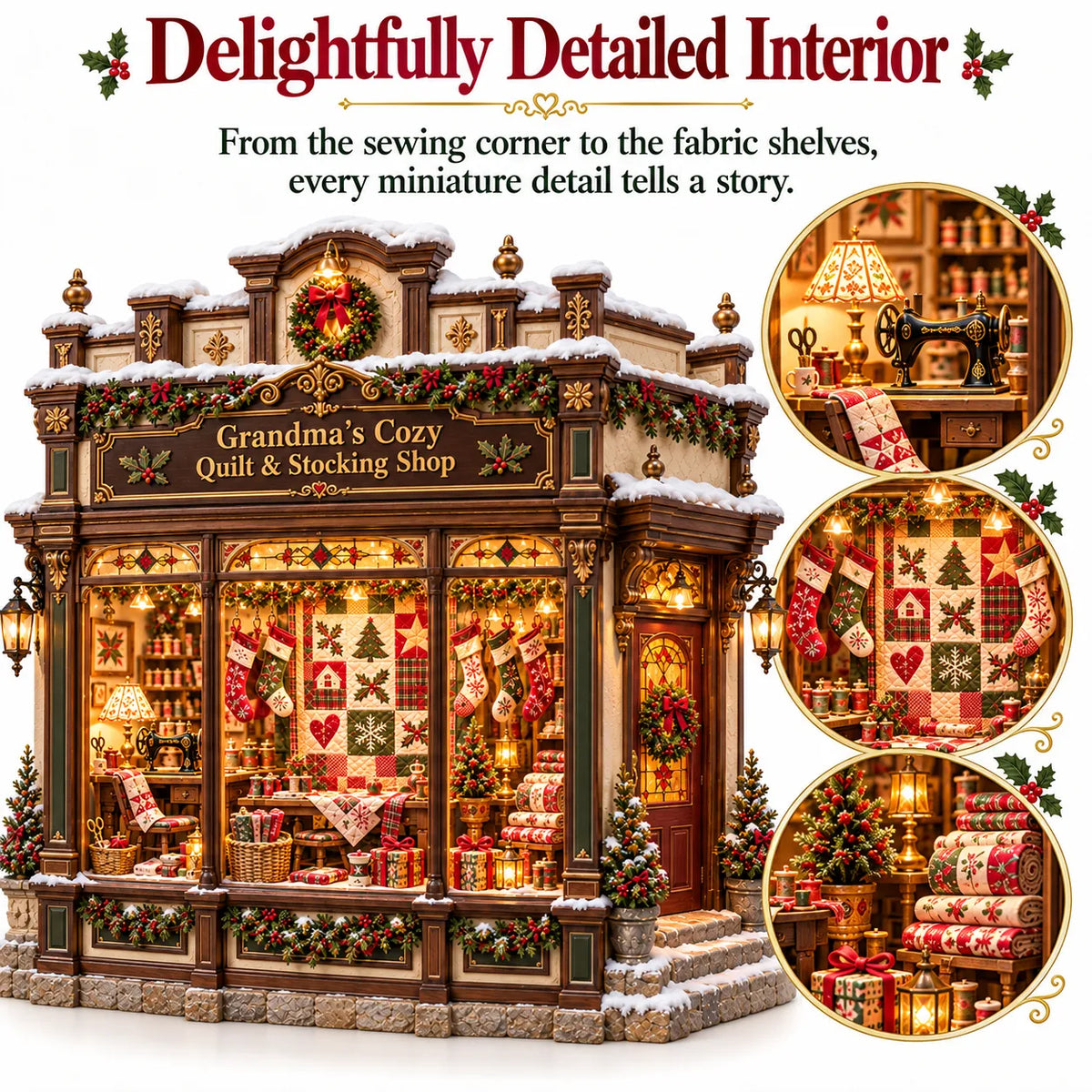 🧵 Grandma’s Cozy Quilt Shop DIY Kit 🎄 | Light-Up Christmas Miniature | Build Your Own Holiday Tradition