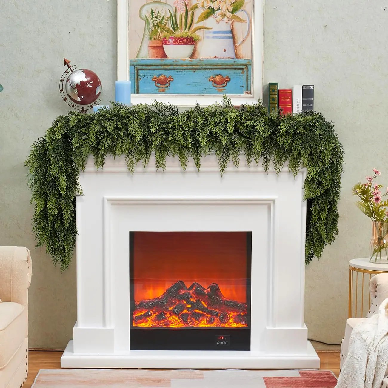 🎄9ft Real Touch Artificial Cedar Garland | Lifelike Winter Pine Greenery for Christmas Mantle, Table & Wall Decor