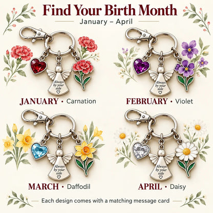 🔥Last Day Only＄13.99👼 Always By Your Side: Birth Month Angel & Flower Keychain + Keepsake Card 🌸
