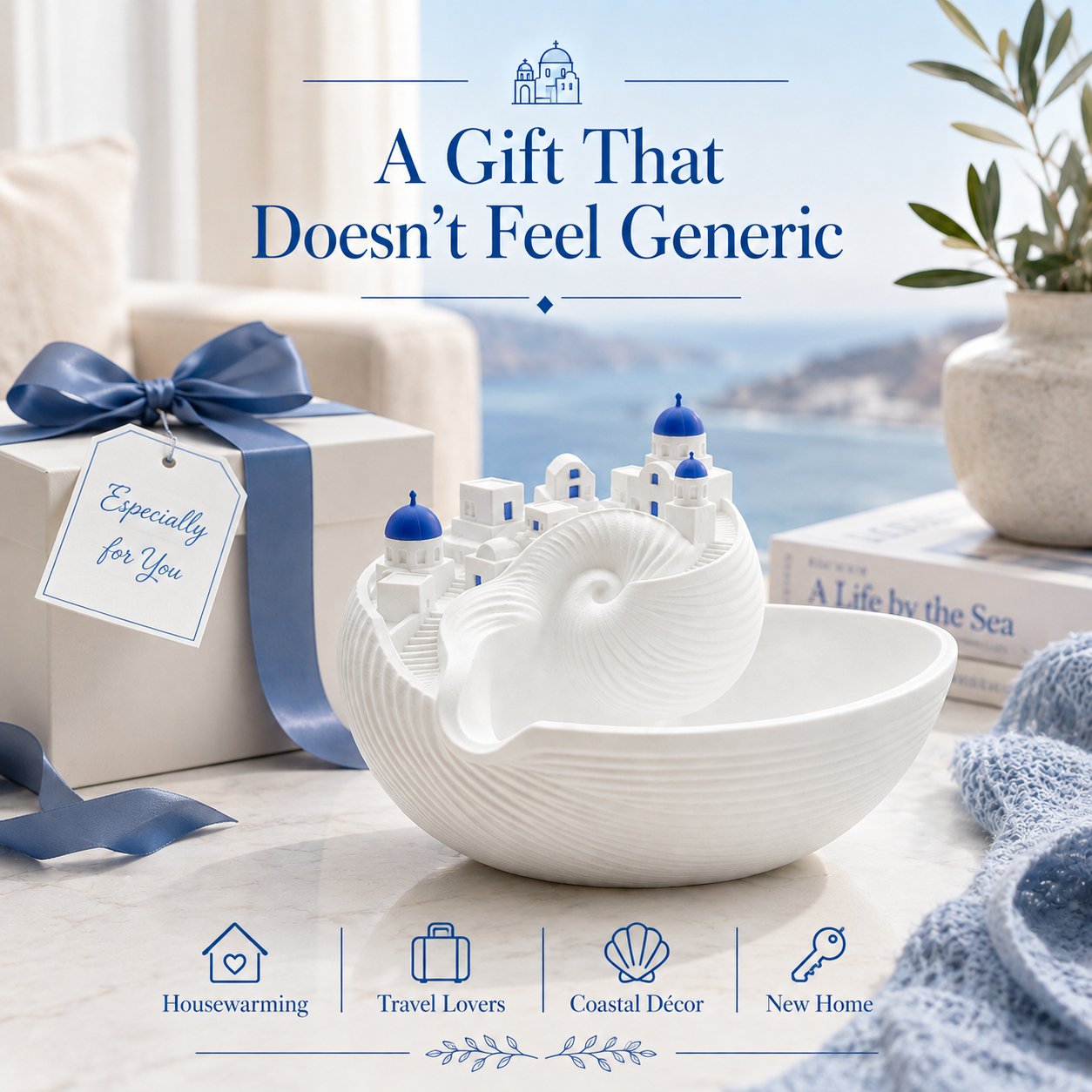 Santorini Seashell Catchall Bowl – Greek Island Miniature Jewelry & Key Dish