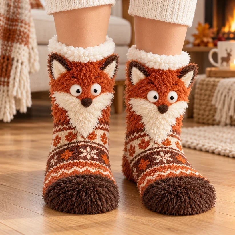 🦊🐦 🦉 Cute 3D Animal Fuzzy Slipper Socks – Soft Plush & Sherpa Fleece | 4 Adorable Designs 🧦🦦