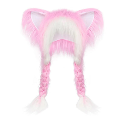 💖 Soft Furry Animal Ear Hat with Braids