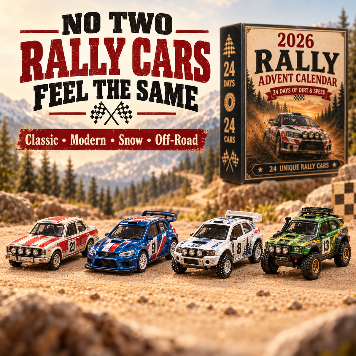 🏎️ 2026 Rally Racing Advent Calendar – 24 Days of Dirt & Speed, 24 Collectible Rally Cars✨