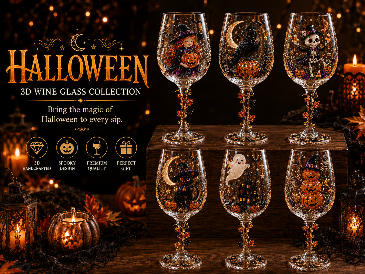 👻🎃Halloween Wine Glass Collection Gift Box Set