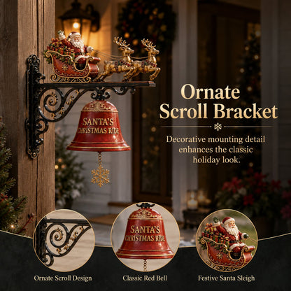 🎅 Santa Sleigh & Reindeer Christmas Bell – Vintage Holiday Door & Porch Decor