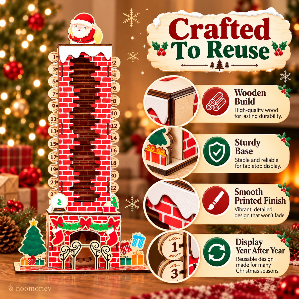 🎄DIY Wooden Santa Advent Calendar – 24-Day Christmas Countdown Tabletop Decor