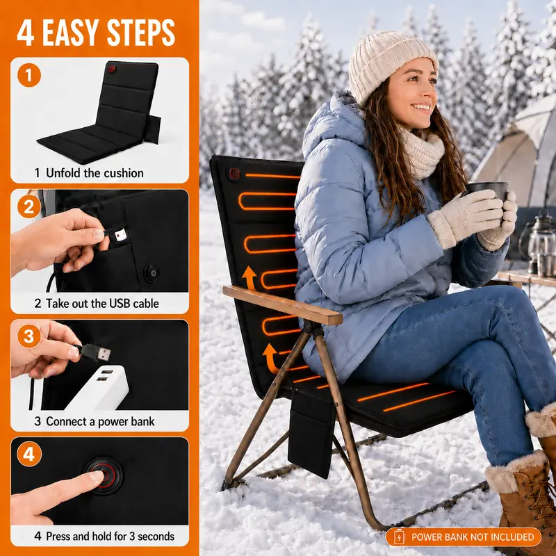 🔥 Portable Foldable Heated Seat Cushion – USB-Powered with 3 Heat Settings
