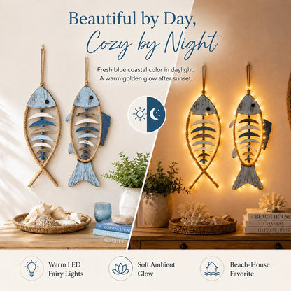🎉🎉🐟✨ Lighted Coastal Rope Fish Wall Hanging