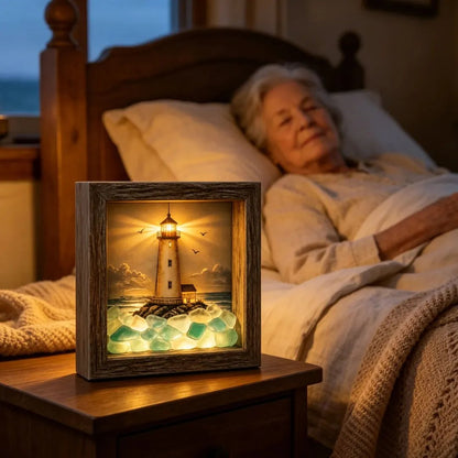 Coastal Lighthouse Sea Glass Shadow Box Night Light