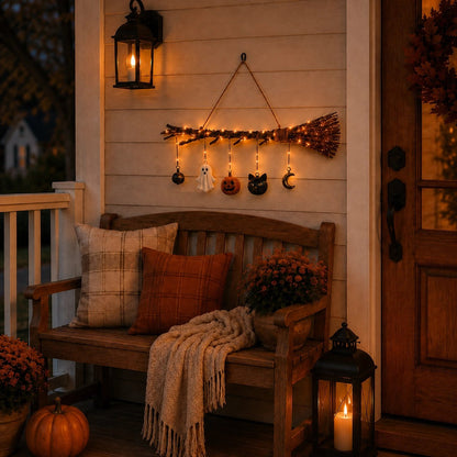 🍂 Lighted Fall Broom Wall Hanging – A Cozy Halloween Glow For Every Room ✨
