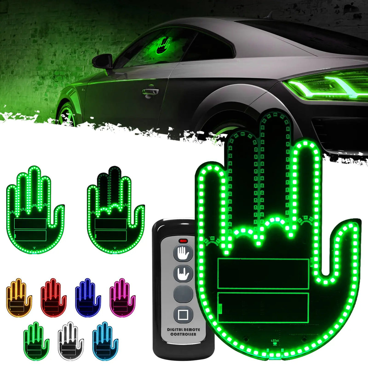 🎉DIBMS Remote Control LED Car Gesture Light – Rechargeable Finger Hand Sign for Rear Window