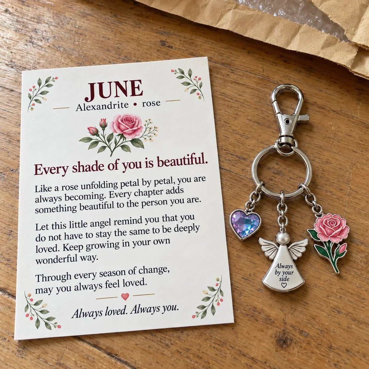 🔥Last Day Only＄13.99👼 Always By Your Side: Birth Month Angel & Flower Keychain + Keepsake Card 🌸