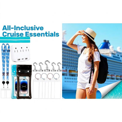 🚢Cruise Essentials 2026- Cruise Must Haves Kit with Non-Surge Protector Power Strip, Lanyard with ID Holder, Magnetic Hooks, Luggage Tag Set, Towel Bands, Waterproof Phone Holder