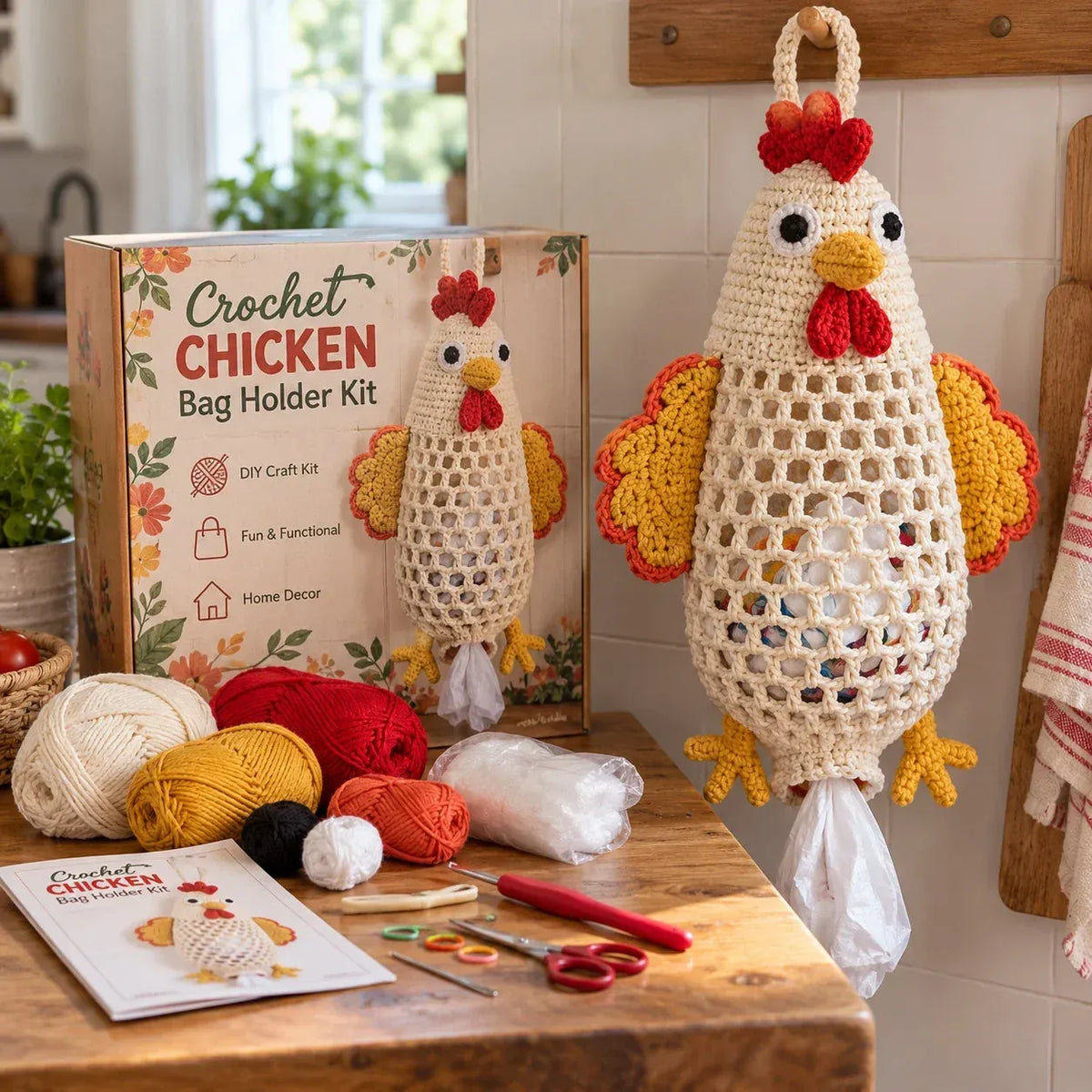 🧶 Cottage Harvest Keepers™ – Crochet Animal Bag Holder DIY Kit