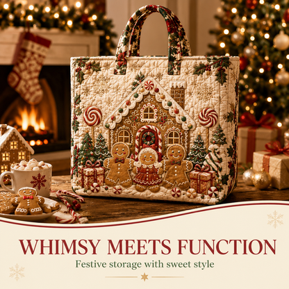 🎄 Quilted Christmas Shoulder Tote Bag – Festive Holiday Shopping Bag 🎁