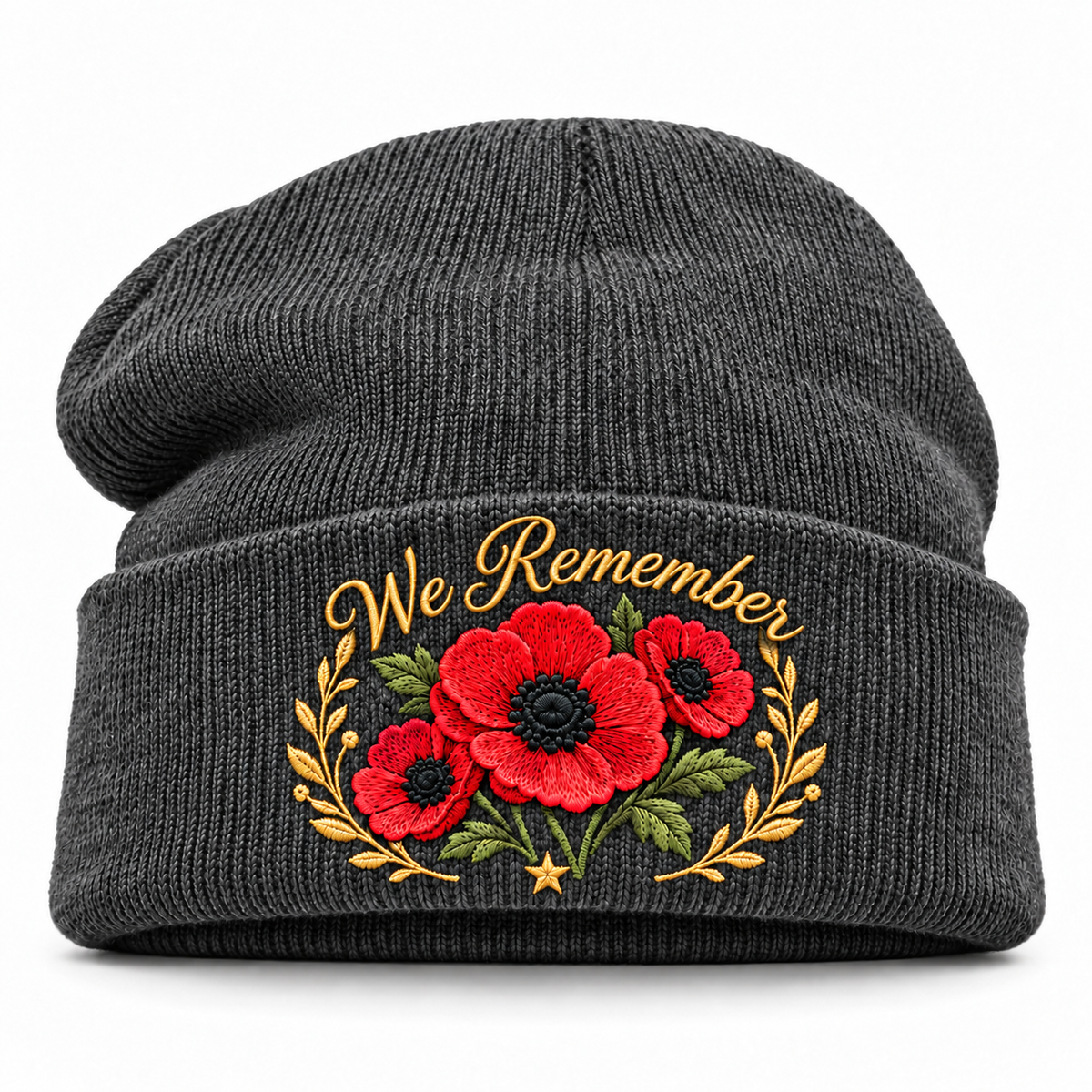 'Lest We Forget' Poppy Embroidered Beanie