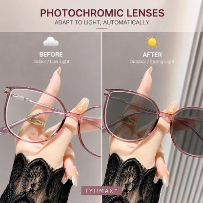 🕶️ Oversized Fashion Prescription Glasses – Trendy Photochromic Lenses with Blue Light Blocking ✨