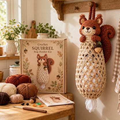 🔥LAST DAY 49% OFF – 🌼 Cottage Harvest Keepers™ — Crochet Animal Bag Holder DIY Kit | 11 Adorable Designs