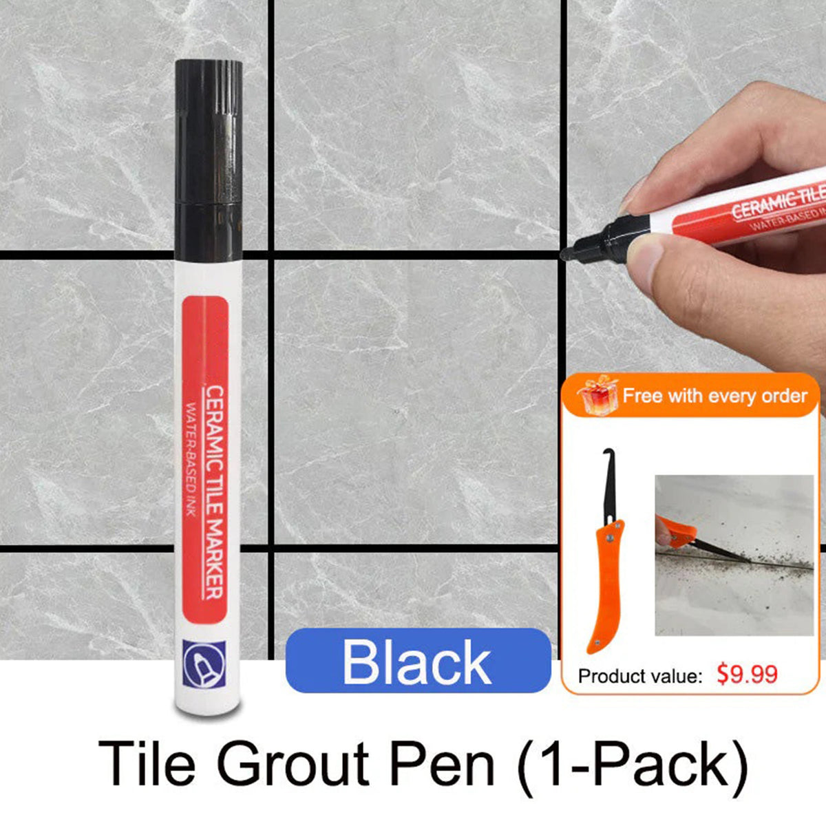Anti-Mold Waterproof Tile Grout Repair Pen – Quick-Dry Grout Color Restorer