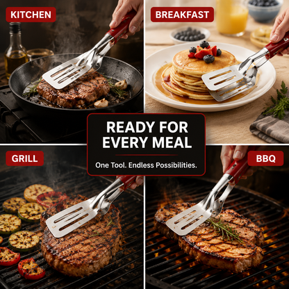 🥩 2-in-1 Stainless Steel Steak Spatula & Food Tongs Clip 🍳