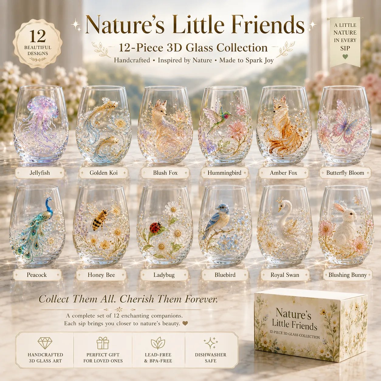 🔥 LAST DAY 49% OFF – ✨ 3D Animal Floral Glass Tumbler | For Prettier Sips, Sunlight-Catching Details, Nature Charm & Elegant Everyday Drink Vibes 🌸🐾