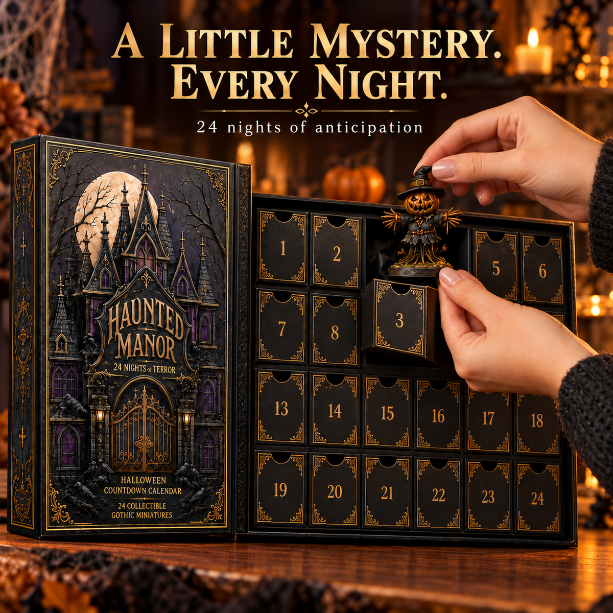 Haunted Manor Halloween Countdown Calendar 2026 – 24 Nights of Terror Gothic Miniature Collectibles
