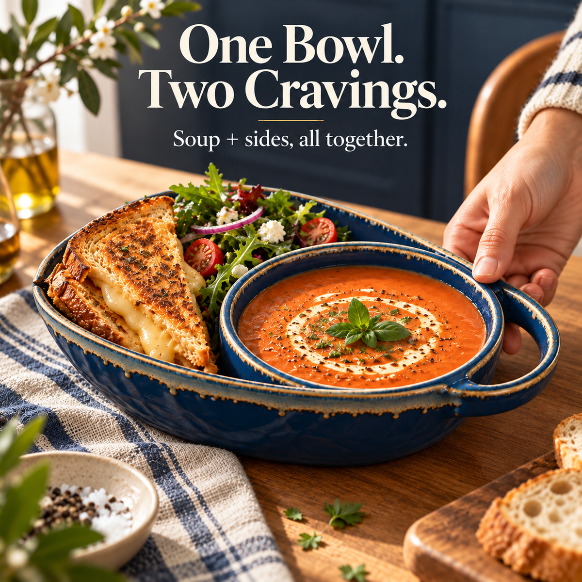 ✨ 2-in-1 Soup & Side Bowl – Cozy Meal Serving Set with Handle🥣