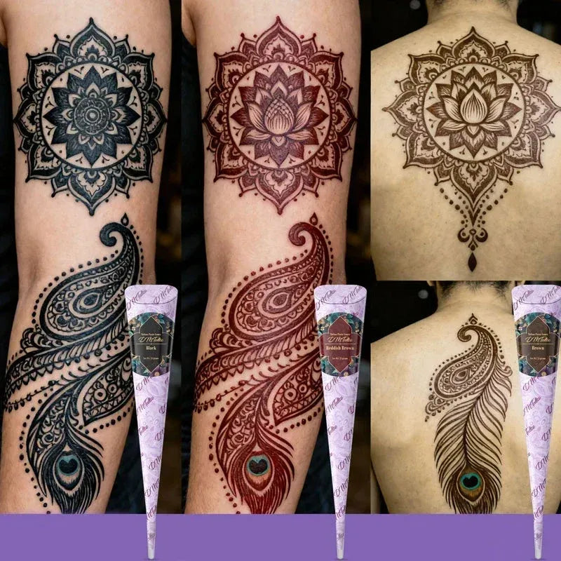 🌸 Henna Tattoo Kit with Stencils – Temporary Body Art Cones for Hands & Creative Designs ✨