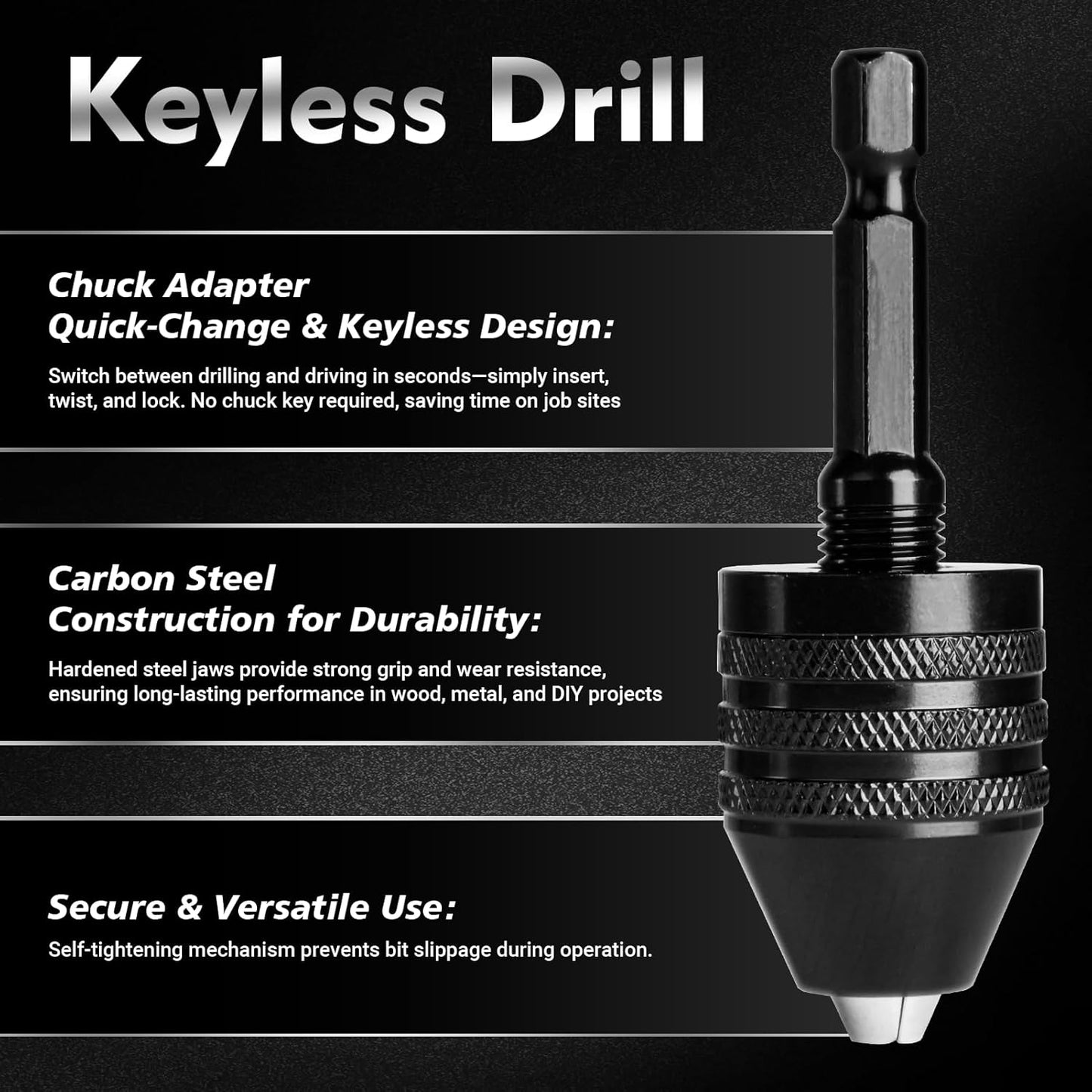 🔧 3-Piece Keyless Drill Chuck Adapter Set, 0.3-3.6mm and 0.6-8mm for Impact Drivers and Power Drills