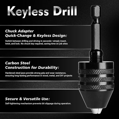 🔧 3-Piece Keyless Drill Chuck Adapter Set, 0.3-3.6mm and 0.6-8mm for Impact Drivers and Power Drills