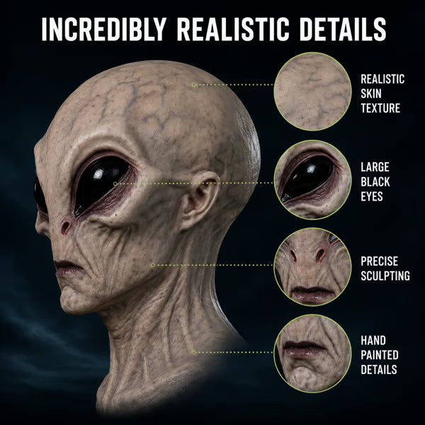Hyper-Realistic Alien Full Head Mask – Unisex Silicone Halloween Costume Mask