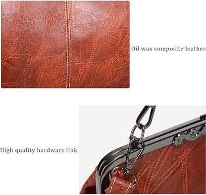 💼2026 New Elegant Waterproof Women’s Leather Kiss-Lock Tote Handbag