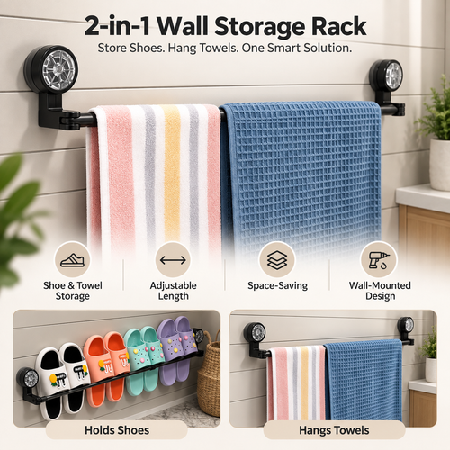 🏠 Adjustable Wall-Mounted Slipper & Towel Storage Rack