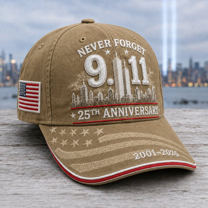 🔥🎁9/11 Never Forget 25th Anniversary Embroidered Cap – Unisex Patriotic Memorial Hat🧢