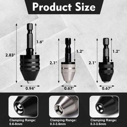 🔧 3-Piece Keyless Drill Chuck Adapter Set, 0.3-3.6mm and 0.6-8mm for Impact Drivers and Power Drills