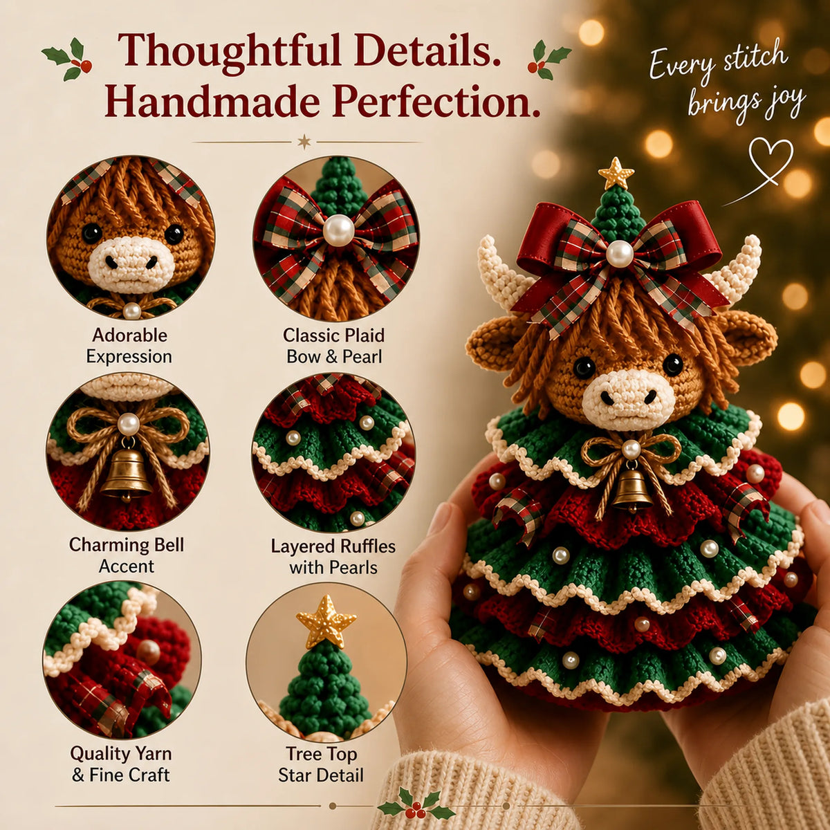🔥🎄Crochet Animal Christmas Tree DIY Kit – Stitch a Little Christmas Magic（Material kit (not finished product)