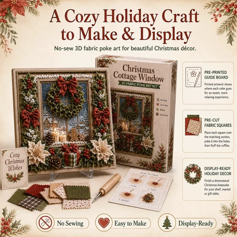 🔥 LAST DAY 50% OFF – 🎄 DIY 3D Fabric Poke Art Christmas Keepsake Kit – No-Sewing Holiday Craft with Display Stand ✨