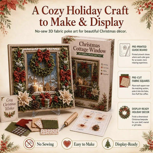 🔥 LAST DAY 50% OFF – 🎄 DIY 3D Fabric Poke Art Christmas Keepsake Kit – No-Sewing Holiday Craft with Display Stand ✨