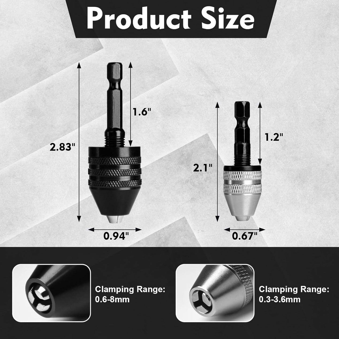 🔧 3-Piece Keyless Drill Chuck Adapter Set, 0.3-3.6mm and 0.6-8mm for Impact Drivers and Power Drills