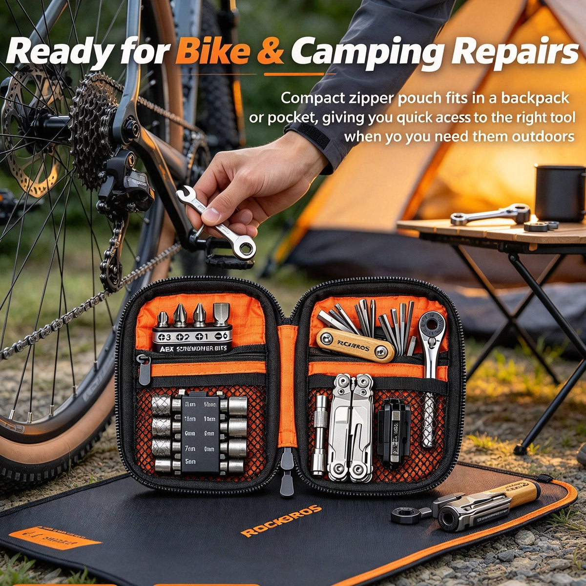 Portable EDC Repair Tool Kit, Multi-functional Hand Tool Set with Socket Wrench, Screwdriver Bits, Hex Keys & Multitool, Compact Zipper Storage Pouch