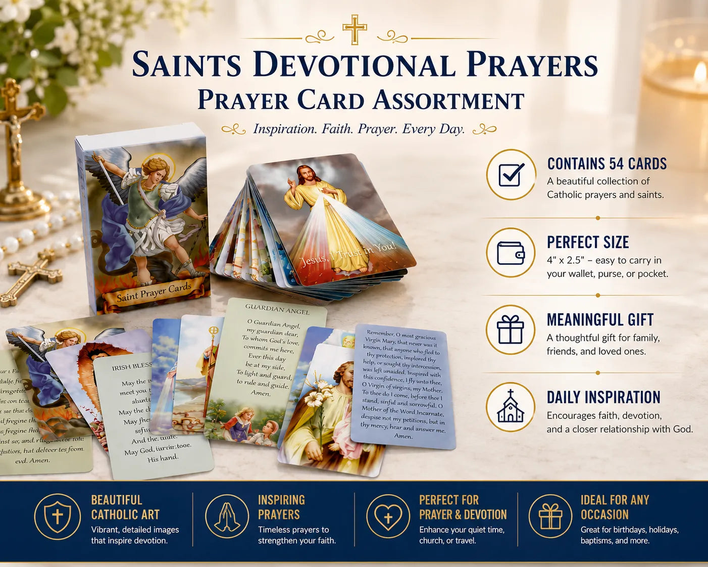 ✝️ Catholic PU+PVC Leather Holy Card Holder – Pocket Prayer Card Organizer with Snap Closure