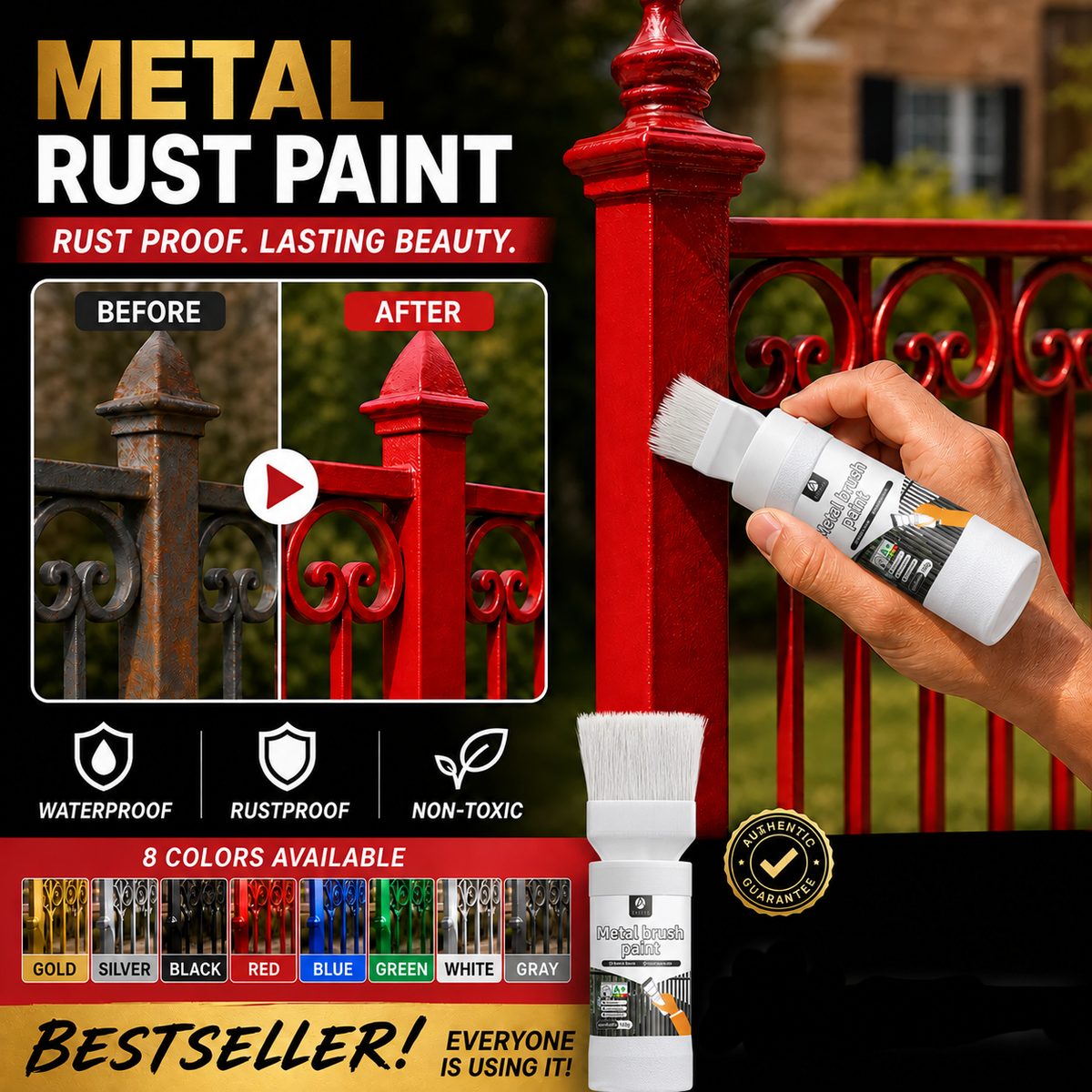 ✨New Arrival✨🖌️🏠Water-Based Metallic Silver Paint with Built-in Brush💥👍